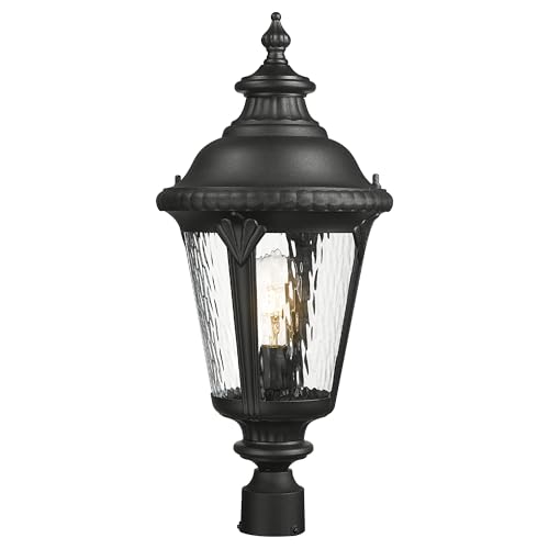 Image of Emliviar 25 inch Lamp Post Light Fixture with Water Ripple Glass, Waterproof Outdoor Pole Light in Black Finish for Yard and Garden, XE265P-SW BK