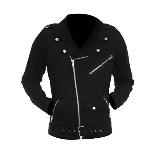 Image of Summer Lightweight Canvas Cotton Jacket Men - Punk Gothic Brando Biker Coat Classic Rock Streetwear Belted Jacket