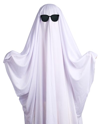 Ghost Costume for Adults Halloween Fancy Dress Cosplay Set White Ghost Costumes with Black Sunglasses for Spooky Halloween Costume Accessories