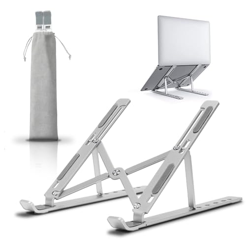 Supporto PC Portatile Alluminio Notebook, Laptop Stand Regolabile 7 angolazioni, Comodino Ventilato Raffreddamento Compatibile con PC 10-15,6” Macbook Air,Pro ,Sacca inclusa, Silicone Anti Scivolo