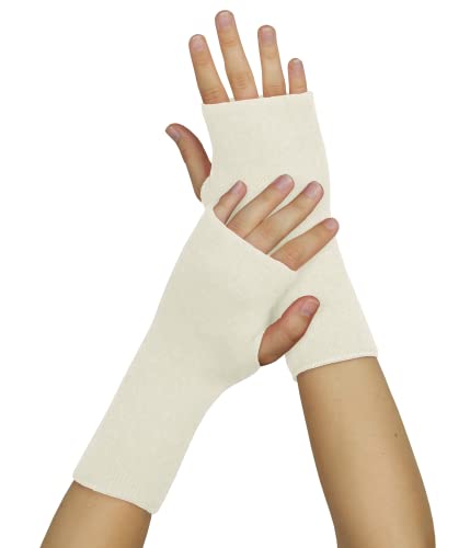 banora Armstulpen/Pulswärmer mit Daumenloch für Damen und Herren in der Naturqualität mit Schurwolle und Seide (Gr. 2, Farbe: naturweiß) Cover