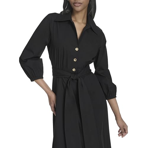 H HALSTON Women's Cotton Poplin Waist Tie Fit & Flare Dress2