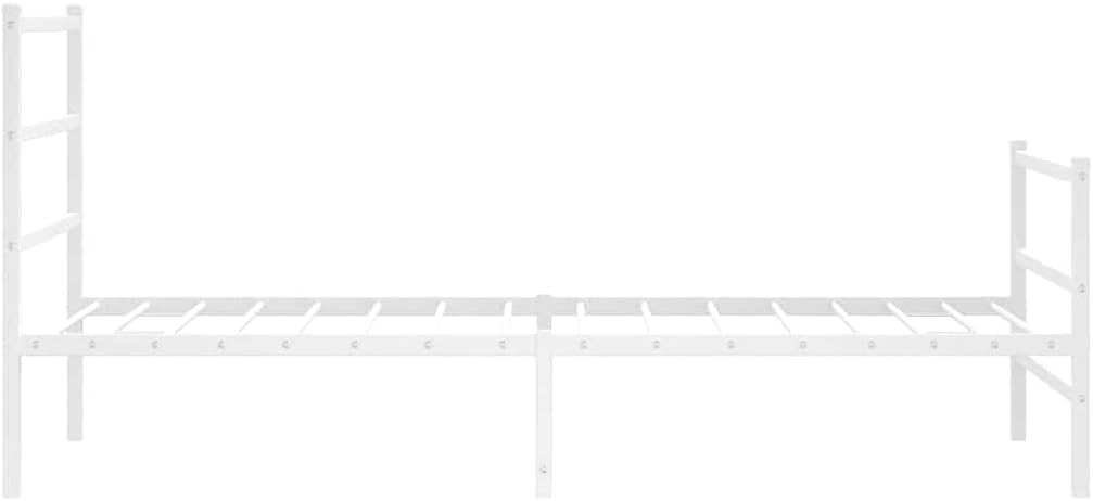 White Steel Twin Bed Frame with Headboard Modern Rectangular Design Sturdy Durable Platform Foundation for Bedroom Mattress Support Easy Assembly No-Box-Spring-Needed