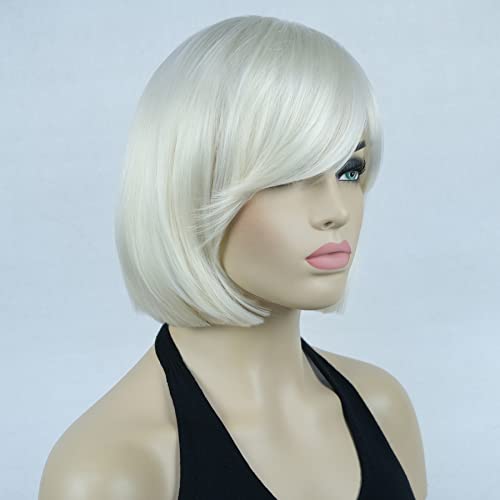 Lydell 8" Straight Short Wigs Bob Hair with Bangs Cute Central Dot Top Heat Resistant Synthetic Wigs (614 White Blonde) - Image 2