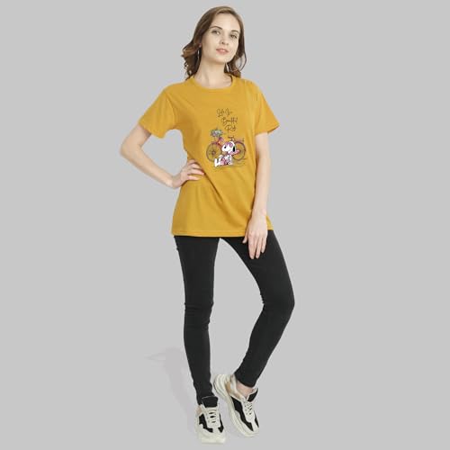 Image of Women's, Round Neck, Half-Sleeve, Printed, Cotton, Regular Fit, T-Shirt for Women