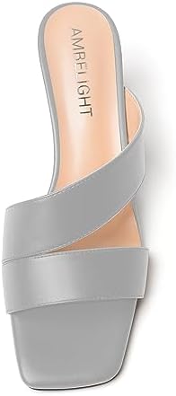 AMBELIGHT Women's Solid Slip On Indoor Kitten Casual 2 Inch Square Toe Low Heel Matte Heeled Sandals Grey Size 10 - Tacones de Mujer Sexy | Image 2