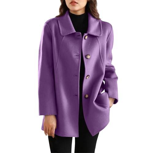 Image of Womens Single Breasted Coats Casual Lapel Collar Pea Coat Winter Loose Fit Jackets Trench Coat Outwear