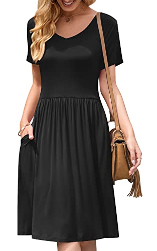 DB MOON Women Short Sleeve Casual Dresses V Neck Knee Length Beach Dress with Pockets - Image 4