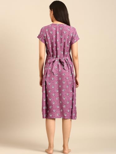 Image of Rupa Jon Aishwarya Women Short Printed Nighty in Premium Cotton Blend Fabric, Midi Length, Night Dress, Three-Fourth Length for Comfortable Everyday Wear