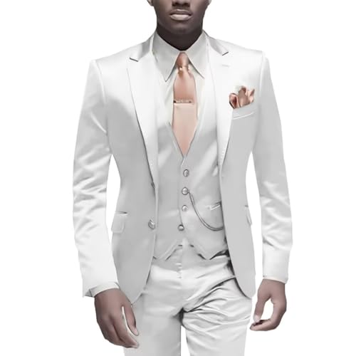 SAROULU Satin Mens 3 Piece Suits Formal Slim Fit Suit for Men Solid Color Wedding Tuxedo