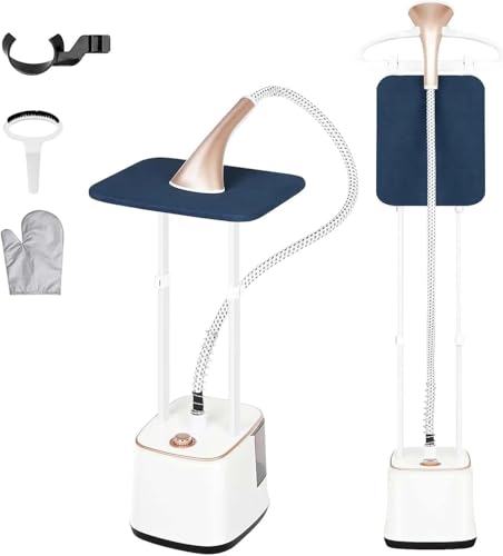 MoraRise Standing Garment Steamer 2000W Powerful Upright Steamer for Clothes with Ironing Board 10 Adjustable Settings 2.7L Water Tank for 90 Mins Continuous Steaming (Champagne Gold 2000W)