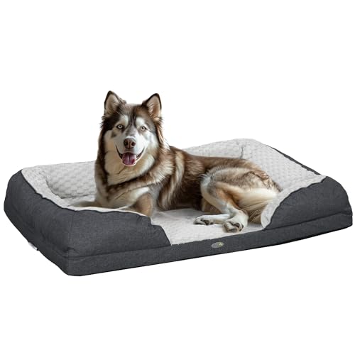 PawHut Lettino per Cani Imbottito con Cuscino Rimovibile Lavabile, Cuccia per Cani Taglia Grande con Base Antiscivolo, 120x80x22cm, Grigio Carbone
