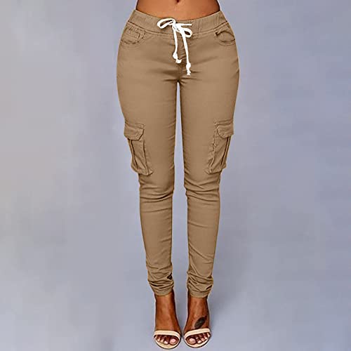 Women's Stretch Skinny Cargo Pants Casual High Waist Drawstring Cargo Joggers Butt Lift Pencil Trousers with Pockets2
