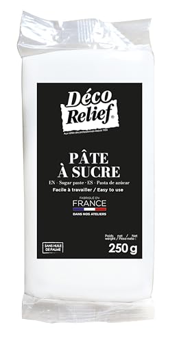 Déco Relief - Pâte à Sucre Blanche 250 g - Pâte à Sucre Professionnelle pour Gâteaux, Pâtisserie - Coloris Blanc - Fabriquée en France