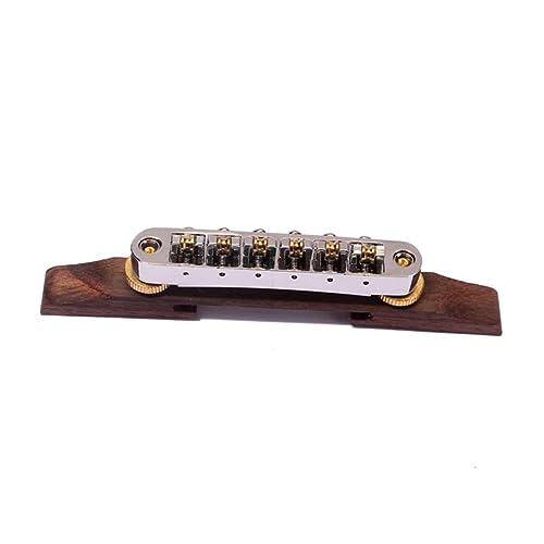 VICASKY Rosewood Archtop Guitar Bridge with Roller Saddles B Model Replacement for Vintage Jazz Guitar Tailpiece Features Self Adjusting Base and Adjuster