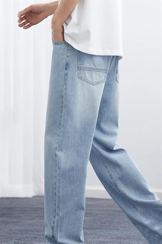 Men's Spring Summer Straight Leg Jeans Korean Style Loose Fit Thin Washed Retro Denim Trousers ﻿4