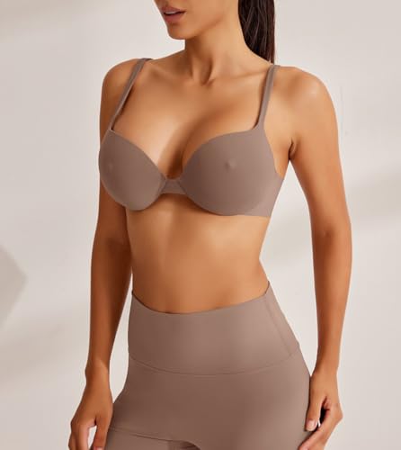REORIA Women's Trendy Plunge Nipple Padded Comfortable Smoothing Supportive Underwire Push Up Bras3