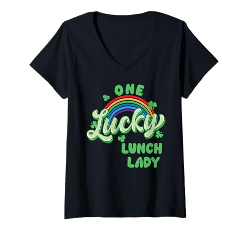 Donna One Lucky Lunch, Lady St Patrick's Day, Rainbow Shamrock Clover Maglietta con Collo a V
