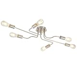 VINLUZ 6 Lights Semi Flush Mount Ceiling Light Modern Metal Art Sputnik Chandelier Lighting Brushed Nickel Industrial Vintage Kitchen Light Fixtures for Dining Room Kitchen Room Bed Room