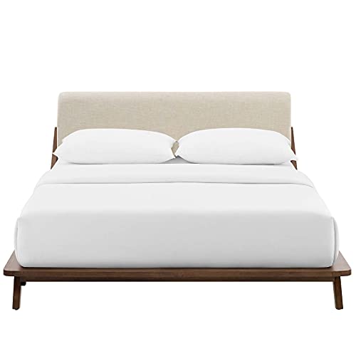 Modway Luella Upholstered Fabric Queen Sled Platform Bed Frame With Headboard In Walnut Beige #TOP4