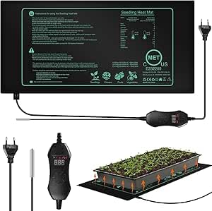 Heizmatte Pflanzen mit Thermostat Digitales, 50W Heizmatte Wärmematte für Sämling Germination und Haustier, 25cm x 52.5cm Reptil Heizmatten, Heizmatte mit Thermostat, Heizmatten Heizkissen 20 Bis 45°C