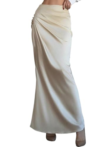 Women's Flowy Trendy Skirt Solid Color Satin Ruched Skirt