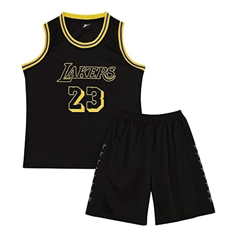 Huniam Jungen 2er-Set Basketball Trainings Ärmellos Trikot und Hose, Basketball Kleidung Kinder, Jungs Jersey (Schwarz, 12-14 Jahre) Cover