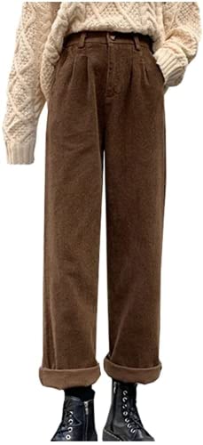 Vintage Casual Corduroy Pants for Women High Waisted Baggy Straight Leg Corduroy Trousers