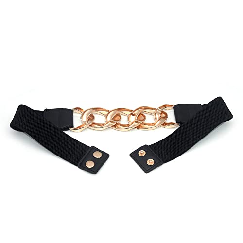 Women's Slim Elastic Waist Belt Punk Thick-Chains Gold Buckle Girdle Corset for Dress4