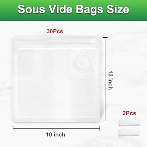 Image of Higfra Reusable BPA Free Vacuum Sealer Bags (13 * 10in), 30 Pcs & 2 Seal Clips, Upgraded Valve Plastic, Clear, Double Zipper Seal, Microwaveable, Food Storage, Cooking