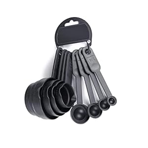 ATEVON 8-Pieces Plastic Measuring Spoon and Cup Set, Black