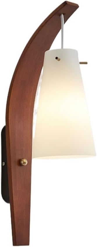 Minimalist Walnut Wood Curved Wall Sconce,Mid-Century Conical Frosted Glass Shade Wall Lamp,Aesthetic Decorative Wall Light Fixture for Bedroom,Bedside,Living Room,Hallway Parlor