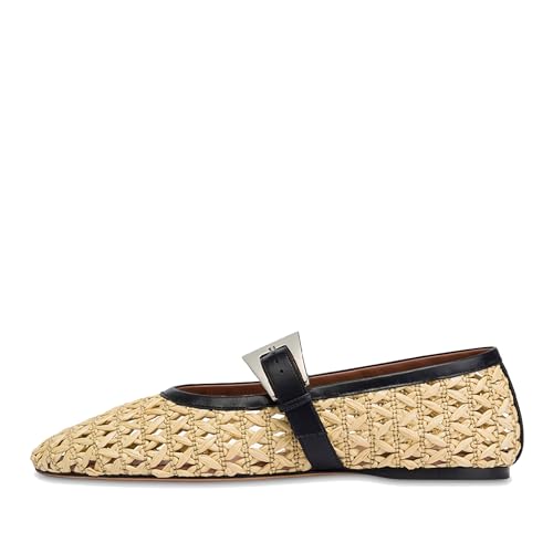 Woven Flats for Women Elegant Round Head Ballet Design with Mary Jane Style Pull-On Formal Shoes