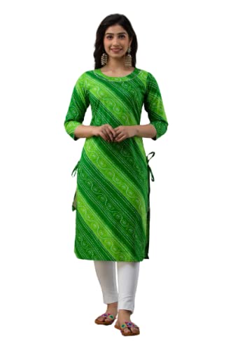 Lee Moda Rajasthani Bhandhej Printed Cotton Straight Kurti for Women s & Girls