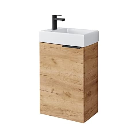 Planetmöbel Waschtisch mit Unterschrank 40 cm Waschbecken Bad Gäste WC Gold Eiche Cover