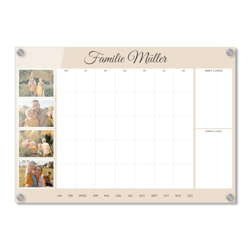 Personalisierter Acrylglas Foto Wandkalender Monatskalender abwischbar DIN A3, A2 oder A1 XXL wählbar inkl. Montagematerial und Edelstahl Abstandhalter, langlebig, klarer UV-Druck