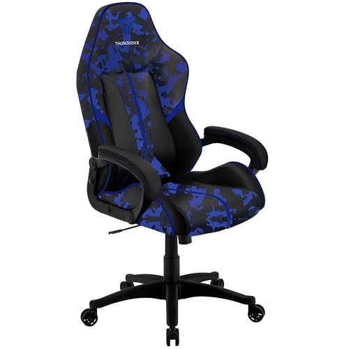 ThunderX3 BC1 CAMO Spielstuhl, Gaming Stühle Chair PC, Ergonomischer Gaming Stuhl, Schreibtischstuhl, Buerostuhl mit Verstellbarer Rueckenlehne (Blau)