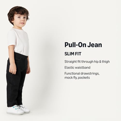 Amazon Essentials Unisex Baby Schlupf-Jeans für Babys aus Weichem Stretch mit Elastischem Bund , Schwarze Waschung, 18 Monate