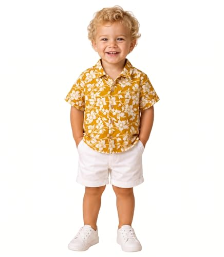 Image of A.T.U.N. (ALL THINGS UBER NICE) Boys 100% Cotton Printed Shirt | Half Sleeve Smart Casual Shirt for Kids | Soft Breathable Button Placket Top