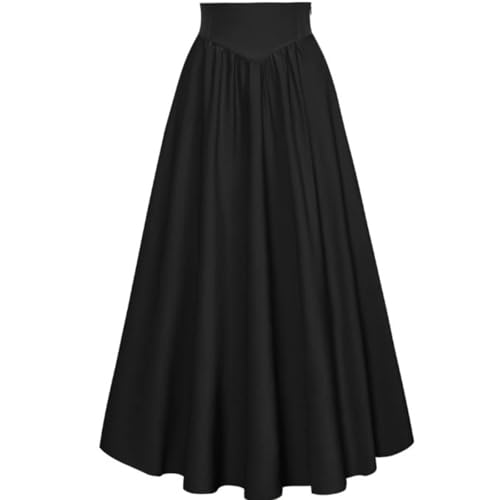 Skirt for Women Flowy A Line Pleated High Waist Slimming Long Leg Visual Polyester Spring Summer Ladies Black