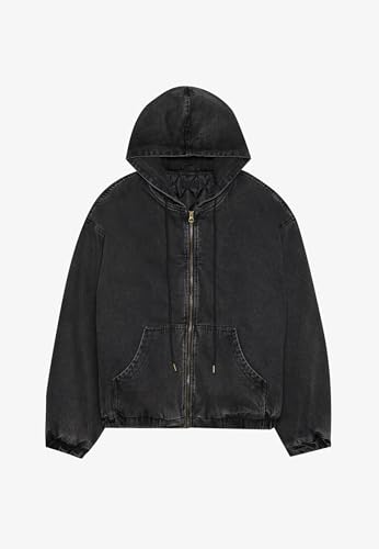 Oversized Black Denim Hooded Jacket for Unisex, 100% Cotton with Faded Vintage Effects Zipper Jacket2