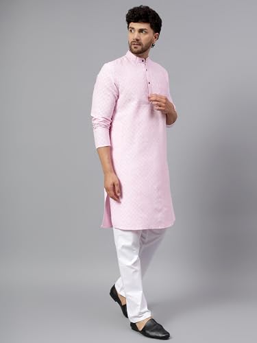 Image of LATEST CHIKAN Men's Checkered Cotton Blend Straight Kurta