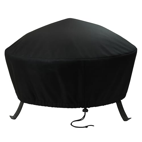 Sunnydaze Outdoor Round Fire Pit Cover with Drawstring and Toggle Closure - Heavy Duty Weather-Resistant and Black 300D Polyester and PVC - 40 Inch Diameter Protective Fire Pit Accessory