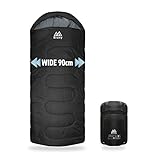 [ブルーニー] 寝袋 冬用 人工 ダウン シュラフ 210T 封筒型 最低温度 -30℃ 大きいサイズ ワイド 90 (ブラック)…