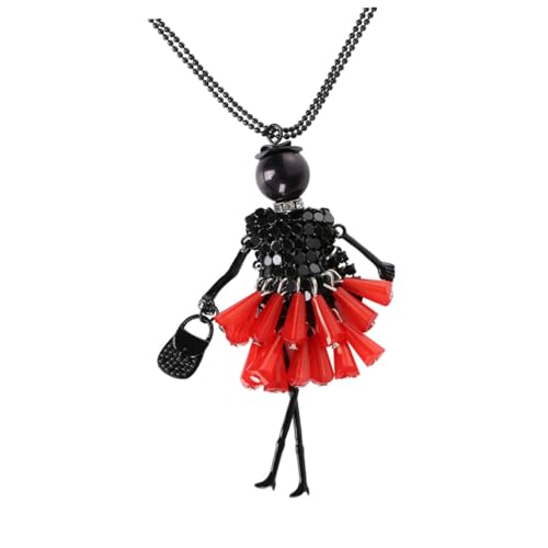 FRCOLOR Collier Sautoir Rouge pour Femme Collier Fantaisie avec Pendentif Chaîne Longue Simple