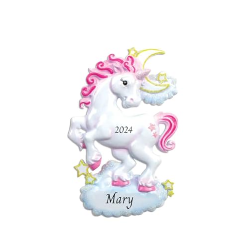 2024 Personalized Christmas Tree Ornament for Kids - White Sparkle Unicorn Customized Merry Christmas Ornament - Glittered Keepsake for Girls