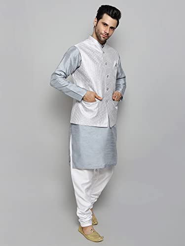Image of Uri and MacKenzie Men's Silk Blend Kurta Churidar Pyjama with Stylish Nehru Jacket