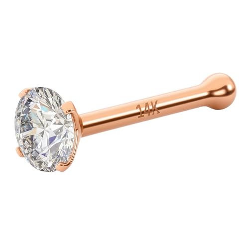 EternalDia IGI Certified 14K Gold Diamond Nose Studs for Women Men | 20 Gauge Ball Diamond Nose Rings | 1.5mm to 3 mm Nose Piercing Studs | Body Piercing Jewelry in I-J Color, I2-I3 Clarity