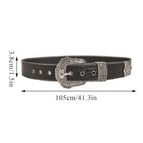 Women's Western Genuine Leather Belt Black Vintage Cowgirl Rhinestone Design2