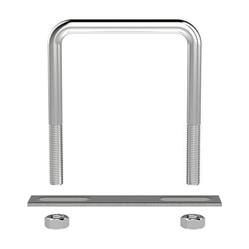 Image of 4 Sets 304 Stainless Steel Square U-Bolts 3.54 inch(90mm)Inner Width, 4.72 inch(120mm)Length Stainless M10 with Nuts, Frame Plate, Accessories for Automobiles Trailer, Boat Trailer Industrial Parts